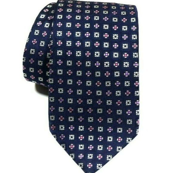 BRIONI Blue Purple Squares geometric silk tie